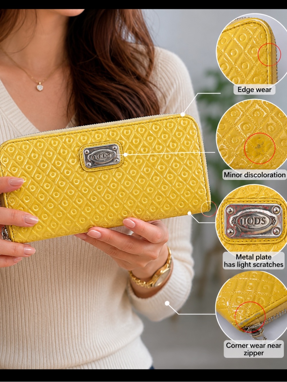 Tod's Patent Quilted Zip-Around Wallet